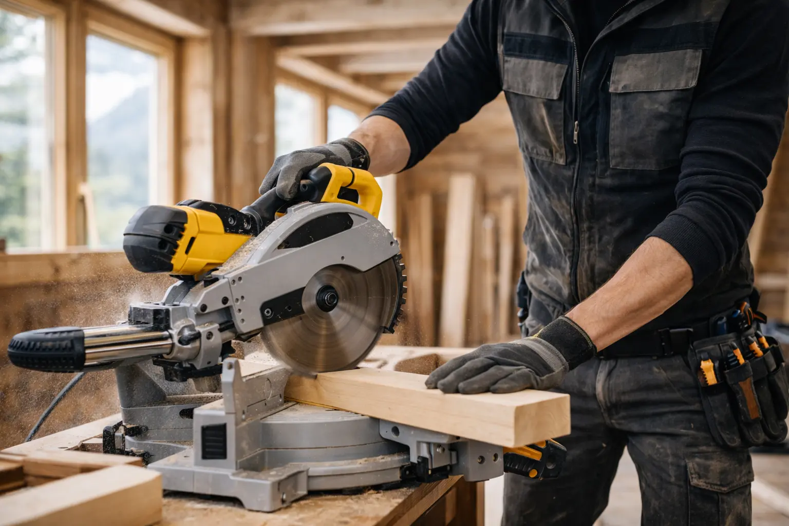 artisan utilisant un outil de chantier bois location outillage oisans
